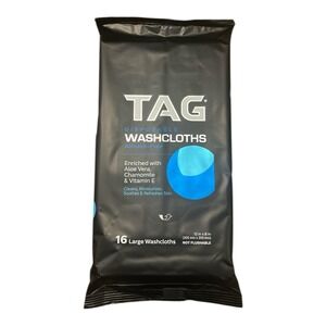 Tag Disposable Washcloths Alcohol-Free 16 Pack 12x8" Aloe Vera Chamomile Vit E